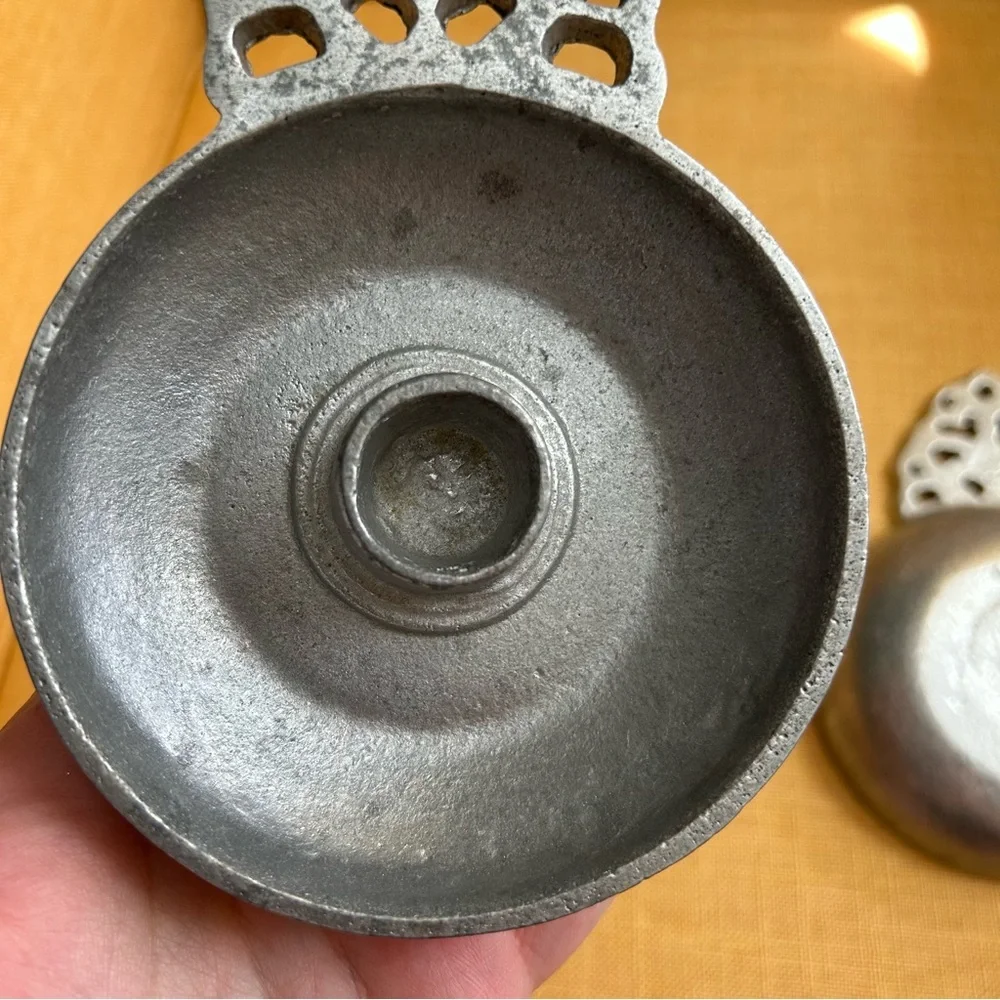Vintage Porringer Style Pewter Candle Holders colonial Americana